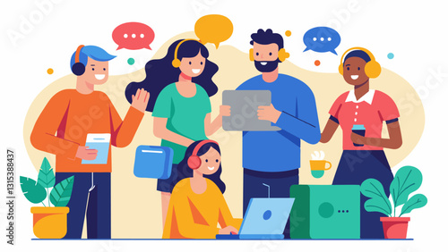 With the help of our tech support group more and more members of our community are starting to embrace and utilize technology in their daily lives.. Vector illustration