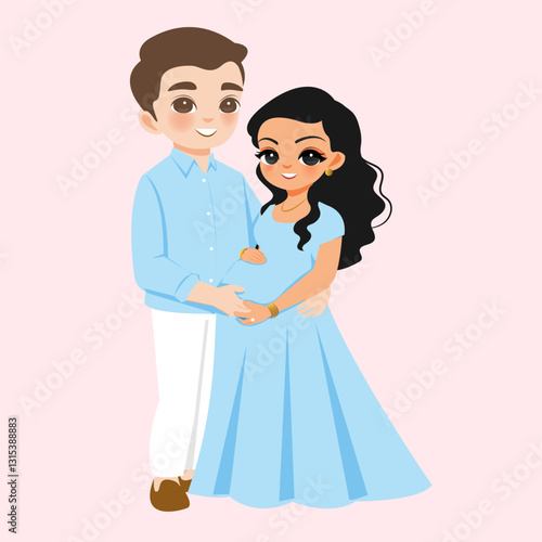 Couple holds together to Announce Pregnancy | Vector Illustration