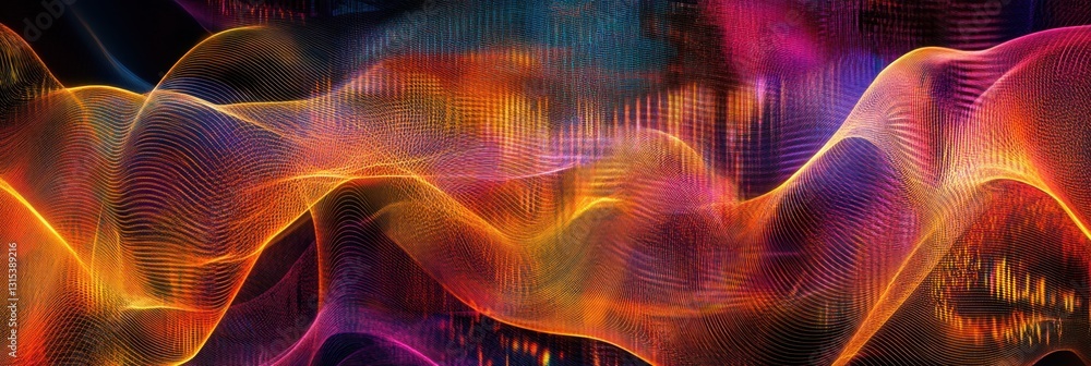 Obraz premium Abstract digital artwork featuring vibrant colorful waves with light textures and gradients. Generated AI