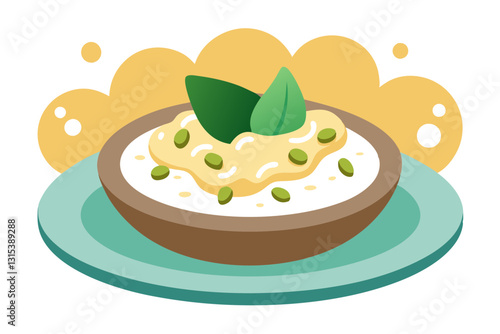 Italian Risotto Platter. Creamy Mushroom and Parmesan Vector Illustration