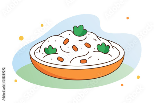 Italian Risotto Platter. Creamy Mushroom and Parmesan Vector Illustration