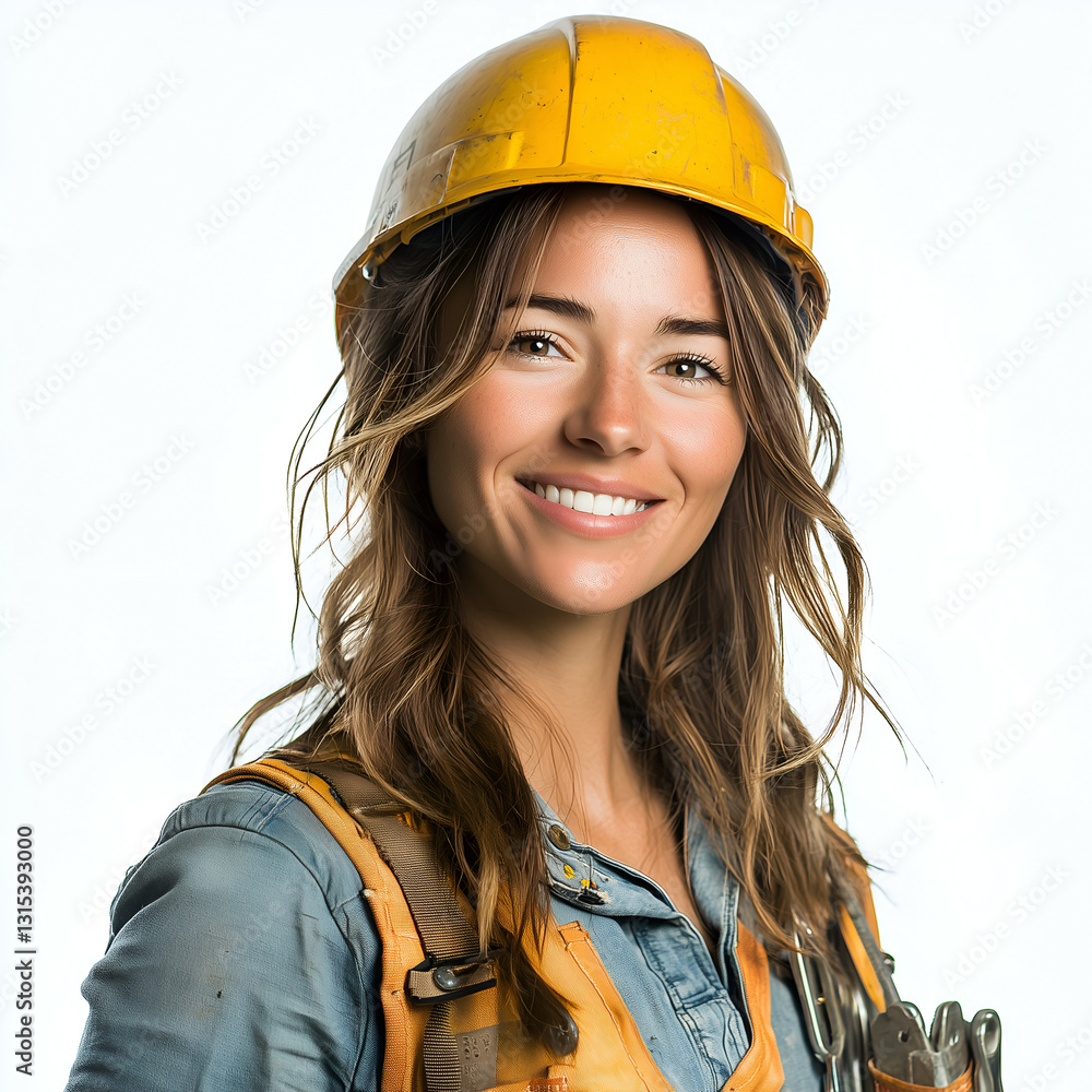 Confident Female Construction Worker in Hard Hat Embracing Workforce Diversity with a Positive Attitude Confident Female Construction Worker in Hard Hat Embracing Workforce Diversity with a Positive Attitude