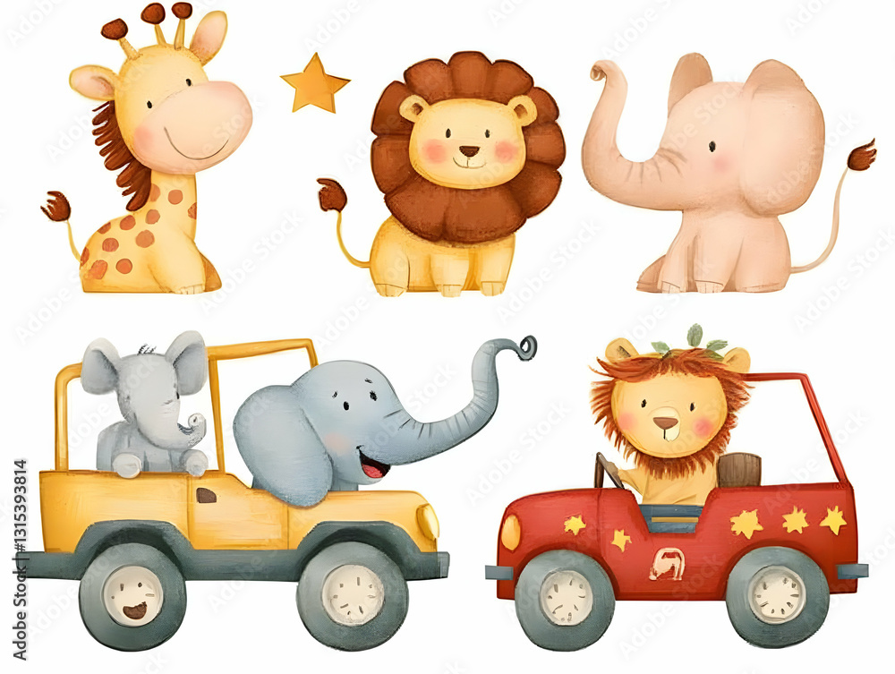 Safari Animals Cartoon Illustration