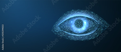 3D eye on blue background. Digital vision, ophthalmology health, face recognition.