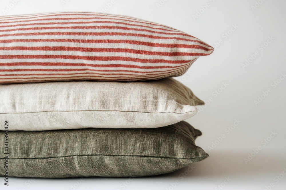 Plush decorative pillows thoughtfully arranged in a contemporary environment, featuring soothing colors and varied textures to create a relaxing and inviting atmosphere Plush decorative pillows thoughtfully arranged in a contemporary environment, featuring soothing colors and varied textures to create a relaxing and inviting atmosphere