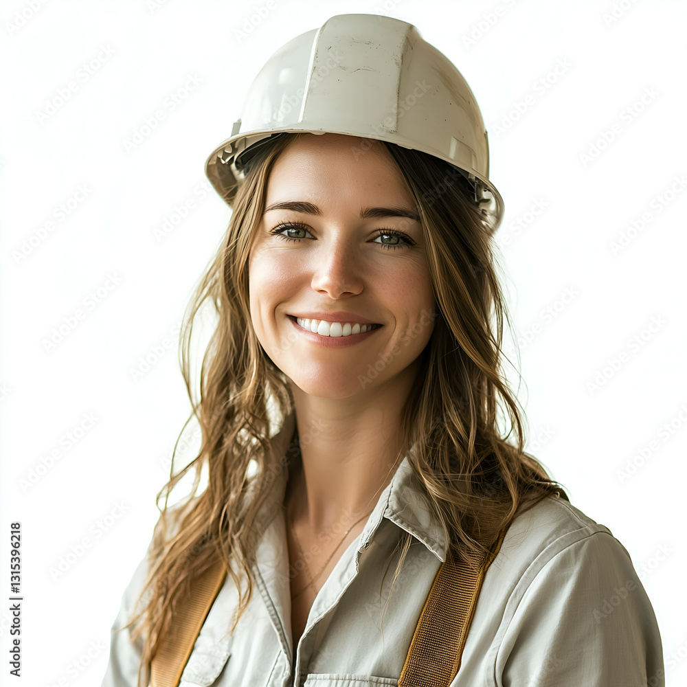 Confident Female Engineer in Hard Hat Smiling at Construction Site - Professional Woman in Safety Gear Demonstrating Leadership in the Construction Industry Confident Female Engineer in Hard Hat Smiling at Construction Site - Professional Woman in Safety Gear Demonstrating Leadership in the Construction Industry