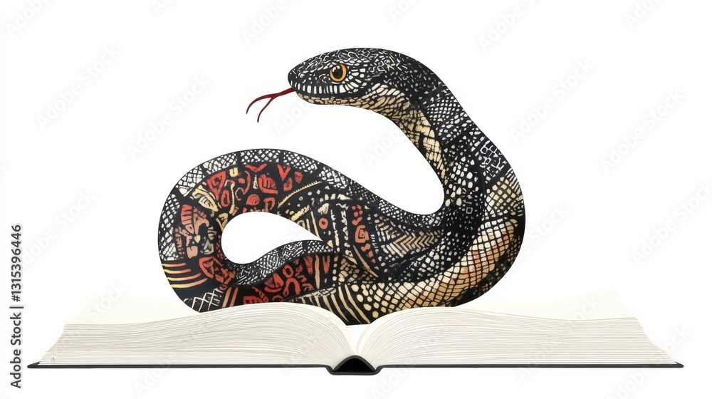 Obraz premium Artistic representation of a snake emerging from an open book