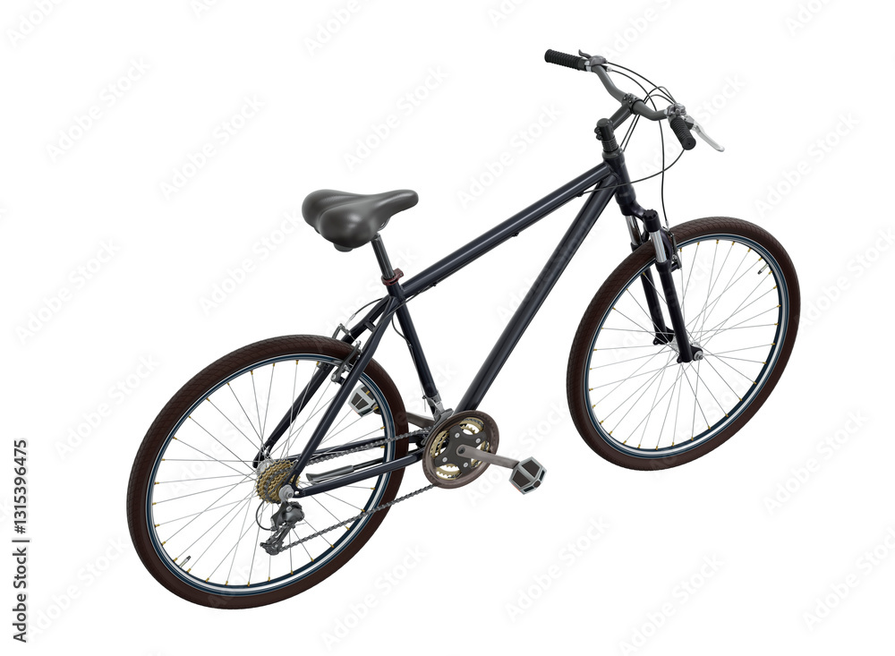 Black bicycle, top back view. Black leather saddle and handles. Png clipart isolated on transparent background Black bicycle, top back view. Black leather saddle and handles. Png clipart isolated on transparent background