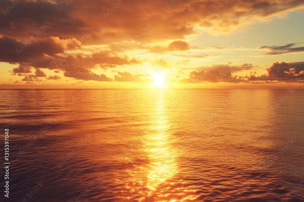 Breathtaking sunset over calm ocean waters with vibrant colors reflecting on the surface Breathtaking sunset over calm ocean waters with vibrant colors reflecting on the surface