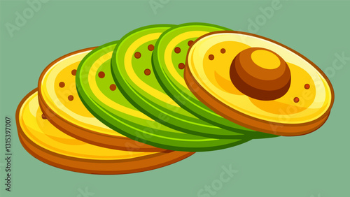 Thick slices of juicy ripe avocado are added to the cachapas creating a mouthwatering combination of flavors and textures.. Vector illustration