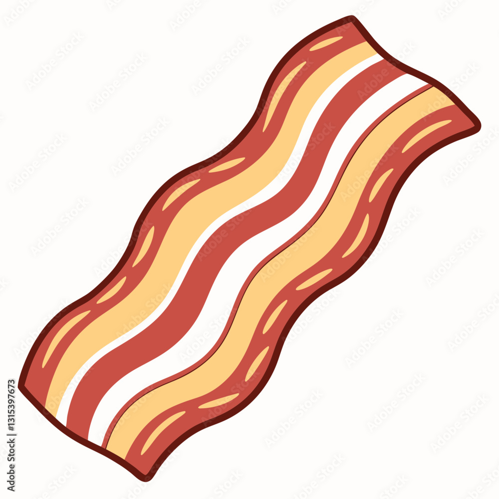 a single strip of crispy bacon, beautifully rendered with a vibrant color palette and appetizing detail. vector cartoon illustration a single strip of crispy bacon, beautifully rendered with a vibrant color palette and appetizing detail. vector cartoon illustration