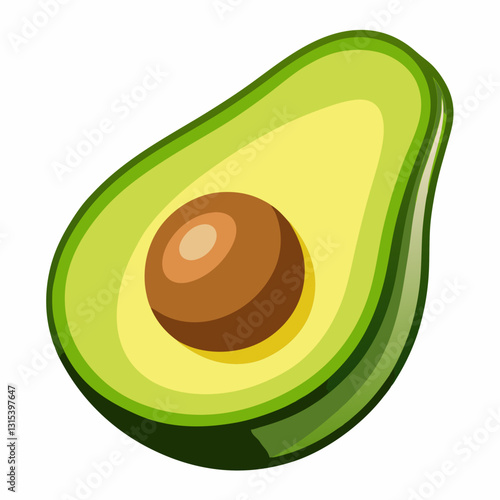 a close-up illustration of a fresh, ripe avocado, cut in half to reveal the seed, vector cartoon illustration