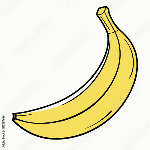 a ripe banana, curved and yellow, isolated against a isolated background, vector cartoon illustration