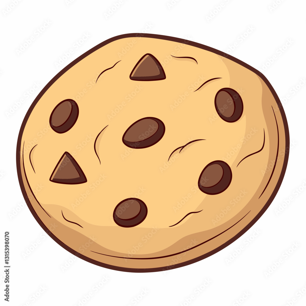 Fototapeta premium a single delicious chocolate chip cookie, a sweet treat, vector cartoon illustration