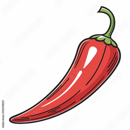 a vibrant illustration of a red chili pepper, showcasing its smooth texture and spicy essence, vector cartoon illustration