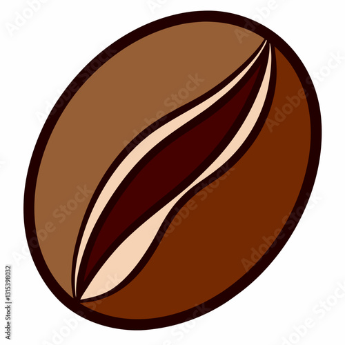 a single coffee bean with a detailed illustration style and a dark brown color, vector cartoon illustration