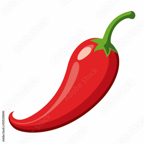 A vibrant, isolated illustration of a red chili pepper against a isolated backdrop. The chili has a shiny, smooth texture and a vibrant green stem. vector cartoon illustration