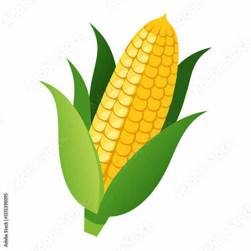a fresh yellow corn cob with green husk vector cartoon illustration