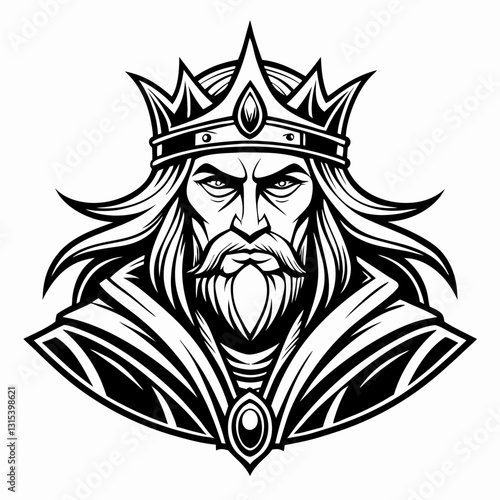 a powerful king wearing a majestic crown, a regal image, vector illustration