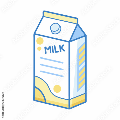 a cartoon vector illustration of a milk carton with a fresh and inviting design. The carton is in bright colors, adding a playful touch.