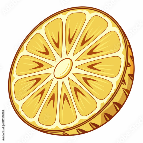 a stylized illustration of a cross-section of pineapple fruit, displaying its unique texture and colors, vector cartoon illustration