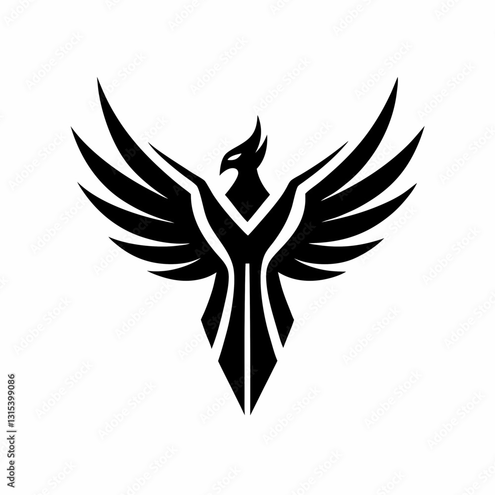 Obraz premium a sleek black phoenix design with wings spread wide, symbolizing rebirth and resilience, vector illustration