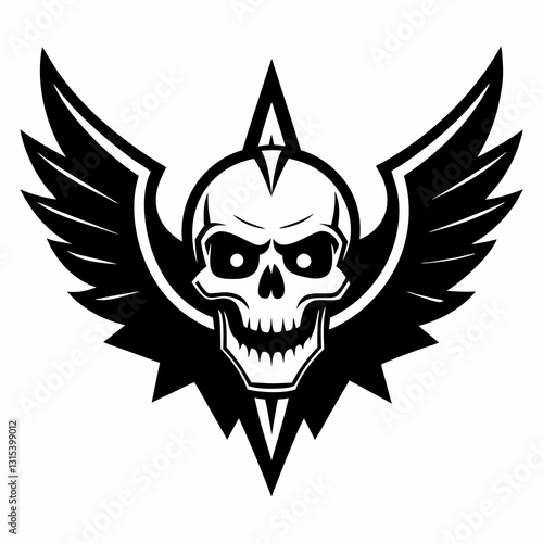 a detailed illustration of a skull with spread wings, creating a bold and symbolic image. The skull has intricate details, and the wings are stylized and powerful, vector illustration