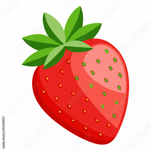 a fresh, juicy strawberry with vibrant red color and green leaves, perfect for a healthy snack, vector cartoon illustration