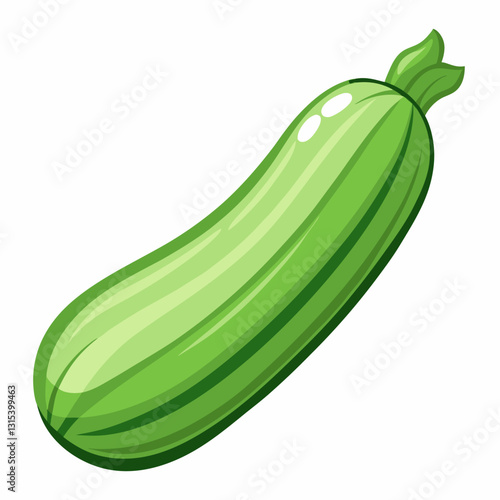 a single cartoon zucchini isolated on white background. Its green skin is accented with faint white lines. vector illustration