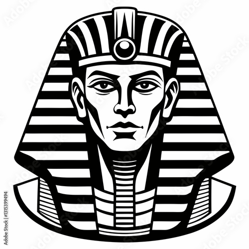 an illustration of the pharaoh in the classical egypt style, with a headscarf and serious expression, vector illustration