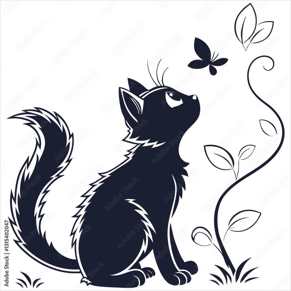 silhouette cute cat image on white background