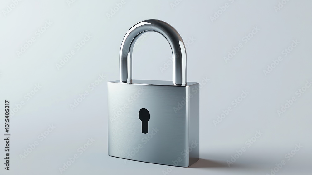 Secure Metal Padlock with Shiny Finish: Safety, Protection, and Security Concept Secure Metal Padlock with Shiny Finish: Safety, Protection, and Security Concept