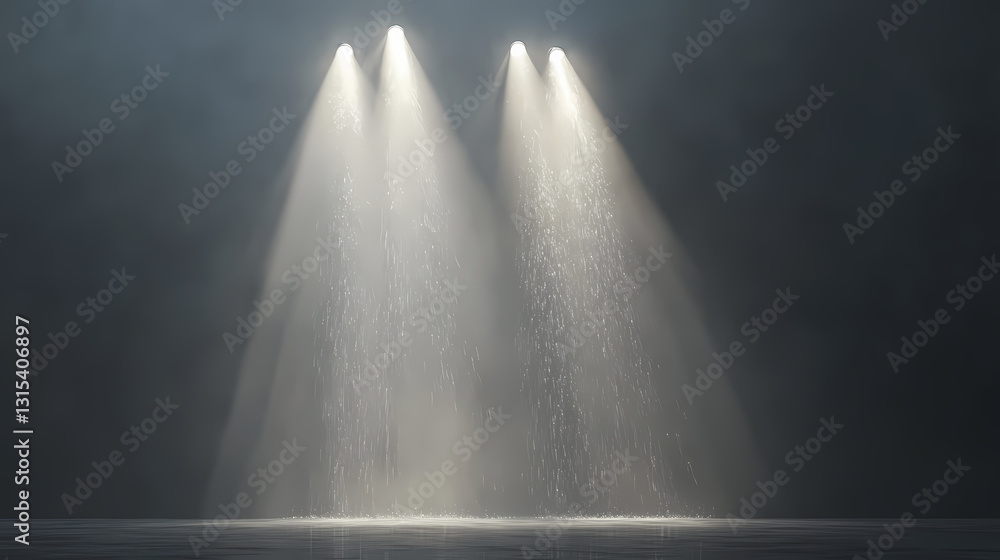 A gray background with three lights shining on it. Glistening - Waterfall. Illustration A gray background with three lights shining on it. Glistening - Waterfall. Illustration