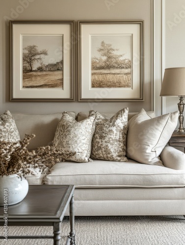 The cozy interior features paintings and elegant furnishings