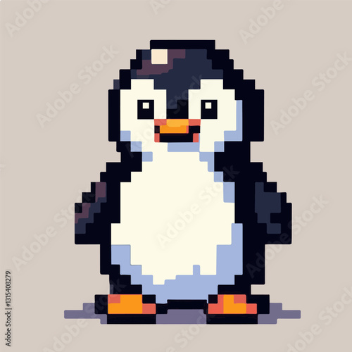 Illustration of a penguin in pixel art style. Vector graphics. EPS.