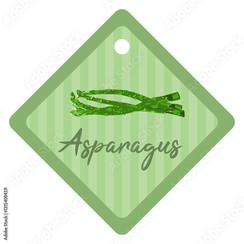 Asparagus classic label with hole. Product sticker with green sparrow grass asparagus.
