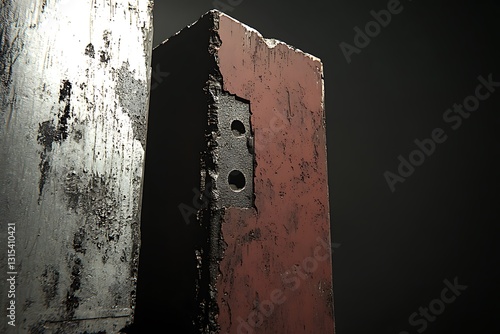 Weathered metal plates, dark background photo