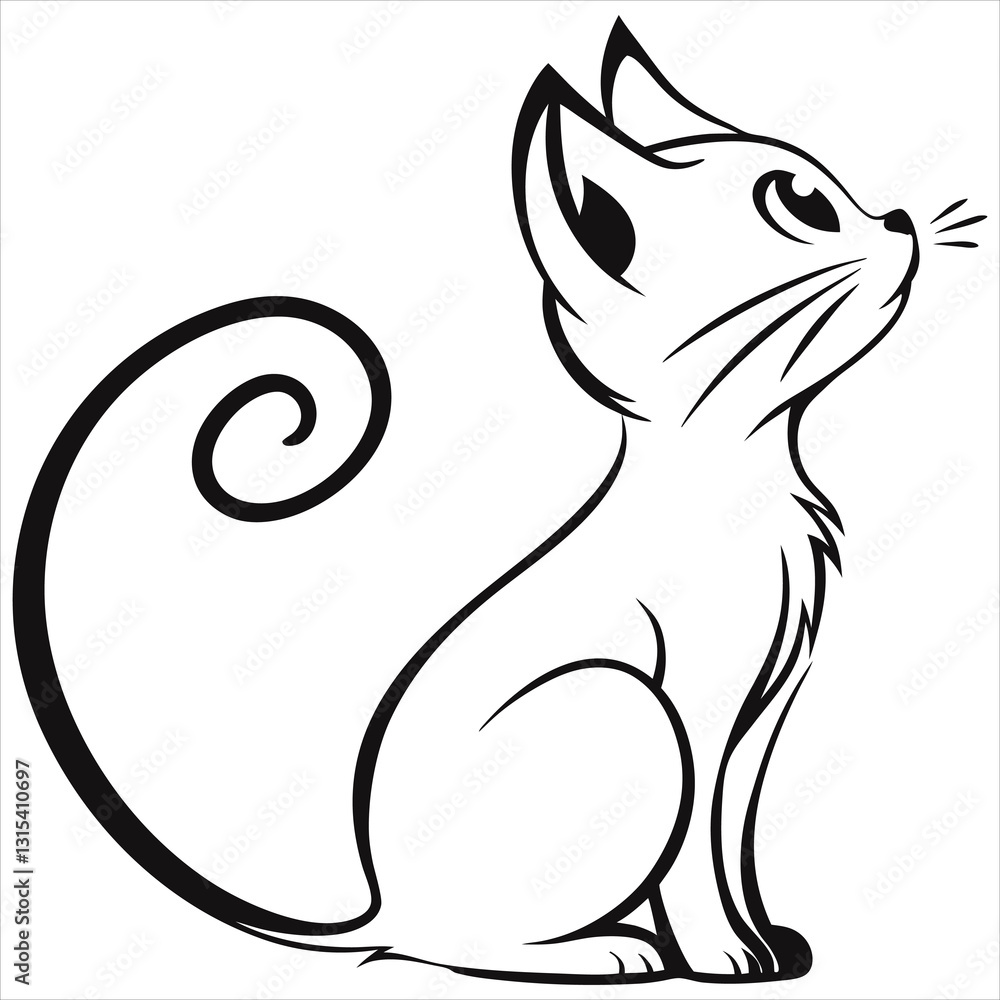 Naklejka premium silhouette cute cat image on white background