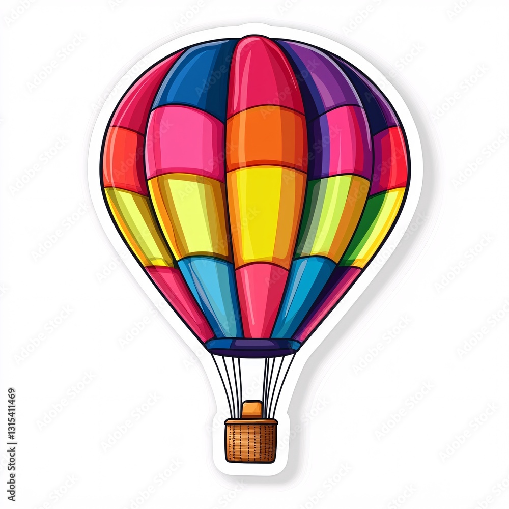 Fototapeta premium Illustrative Hot Air Balloon Sticker in Vibrant Hues on White