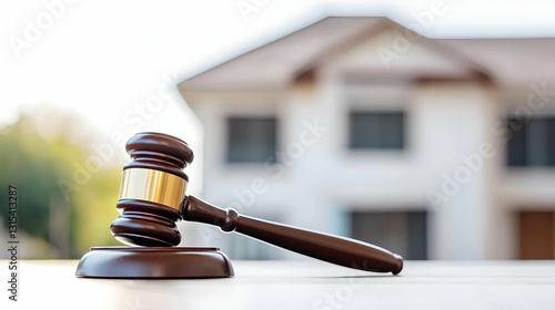Brown Wooden Gavel And Blurred House In Background