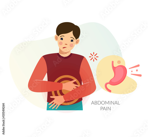 Person with Stomach Pain - Stock Illustration