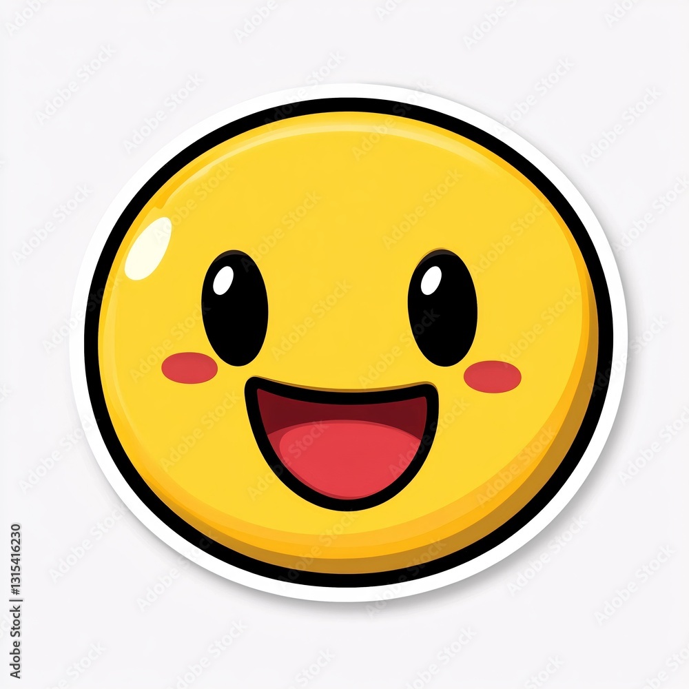 Fototapeta premium Happy Yellow Emoji Sticker on Clean White Background