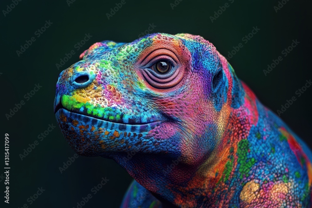 Obraz premium Colorful lizard with vibrant patterns resting against dark background