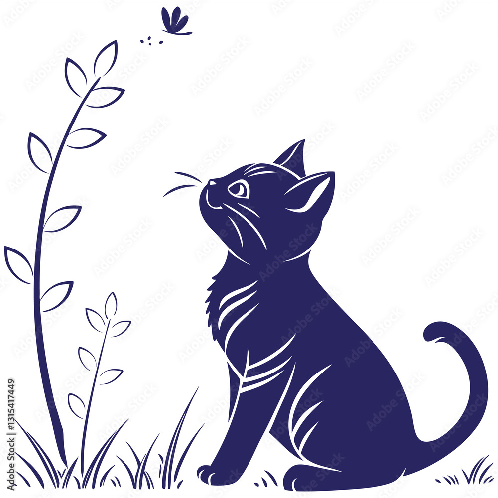 Obraz premium silhouette cute cat image on white background