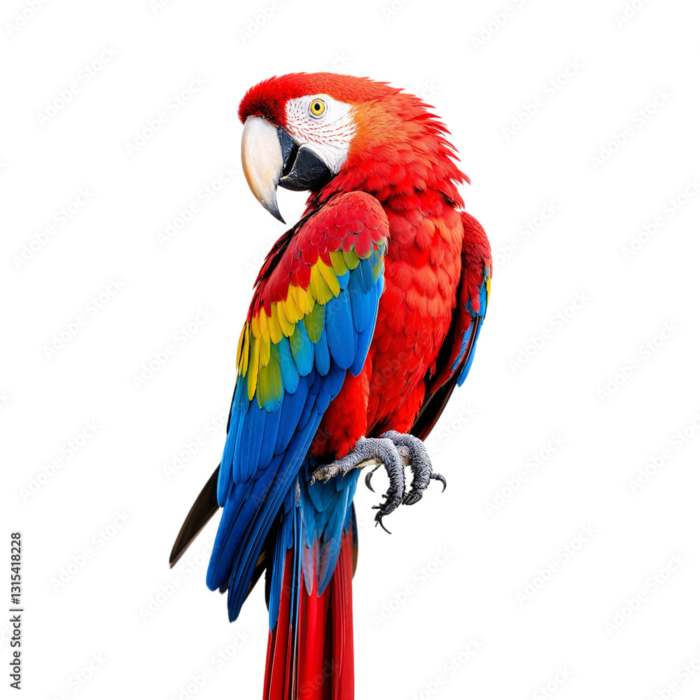 Fototapeta premium Vibrant Macaw Perched Against a Simple Background