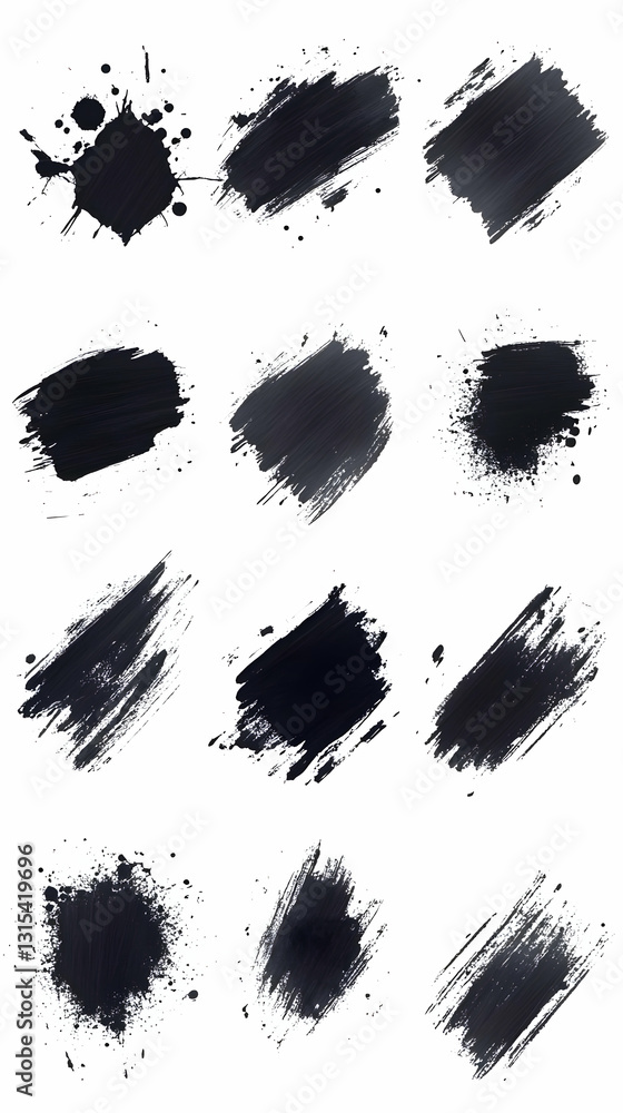 Black Ink Brush Strokes, Splatter Set Black Ink Brush Strokes, Splatter Set