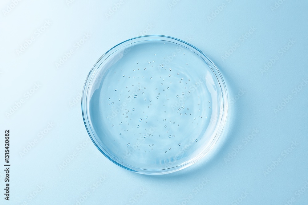 Clear Gel Bubbles In Glass Dish On Blue Background Clear Gel Bubbles In Glass Dish On Blue Background