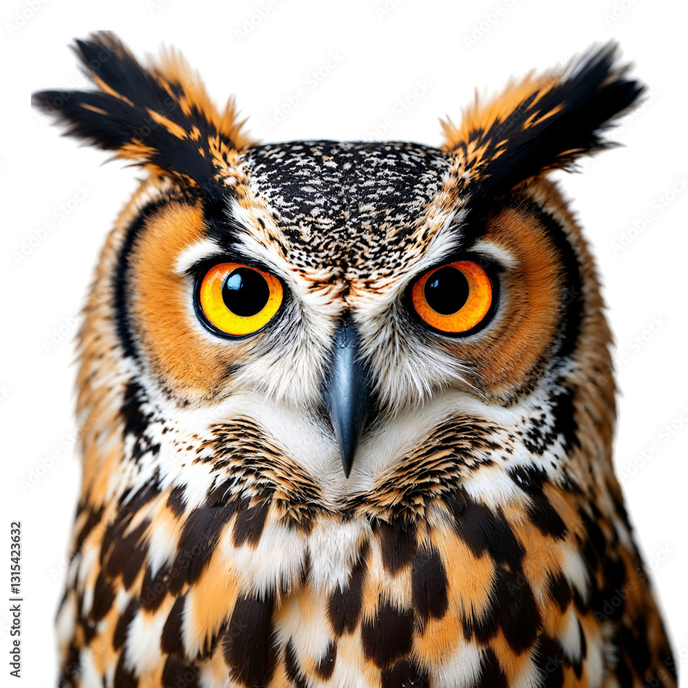 Close-up of an owl with piercing yellow eyes Close-up of an owl with piercing yellow eyes