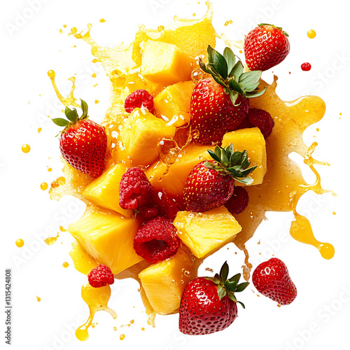 Fruit Salad with Mango Strawberries and Pineapple Isolated on Transparent Background