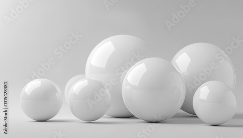 White spheres cluster on plain background